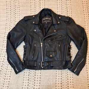 American Top Vintage Black Leather Motorcycle Jacket Size 36 - Unisex